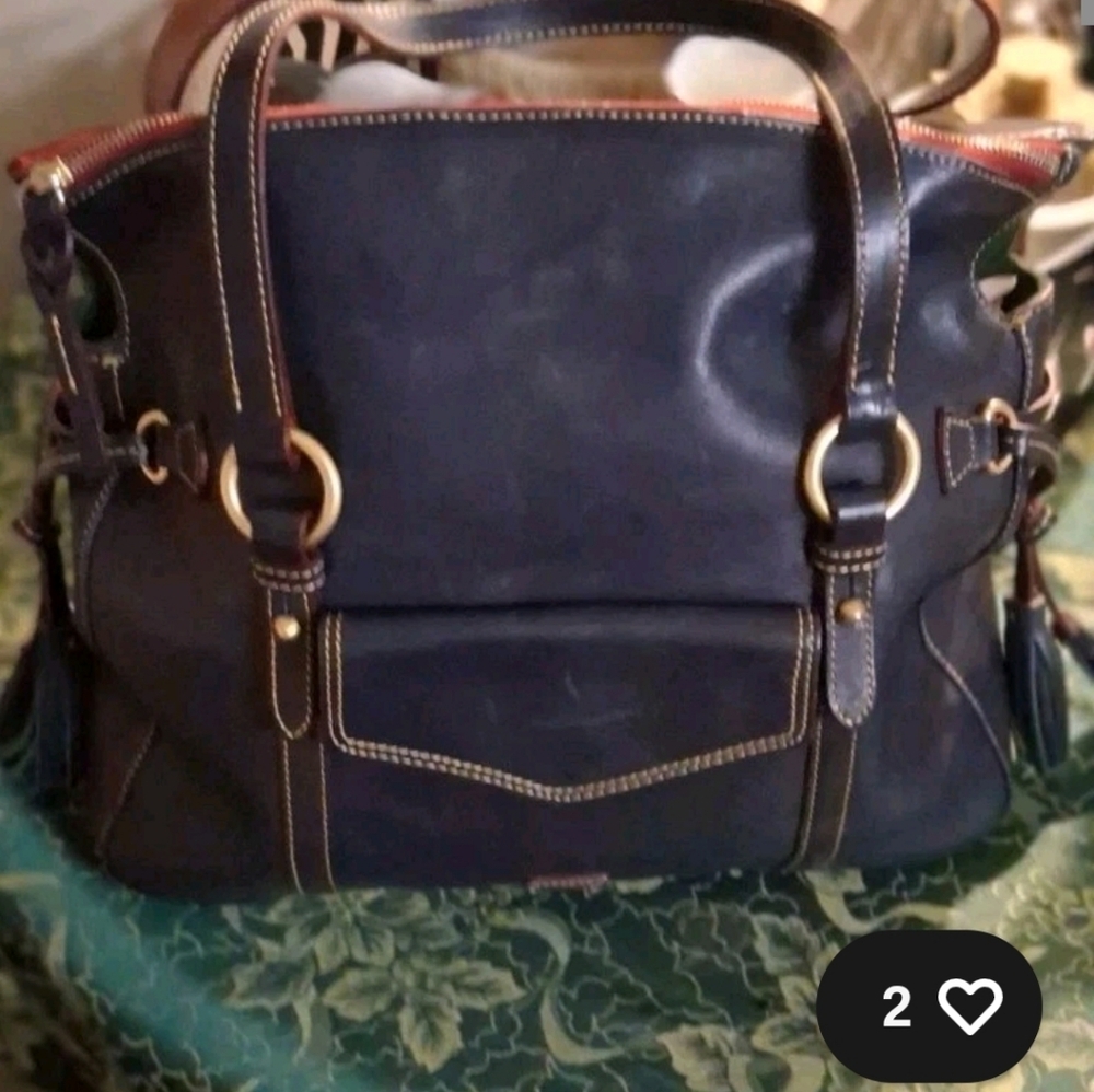 Dooney & Bourke Authentic Dark Navy Blue Leather Large Satchel Shoulder Bag